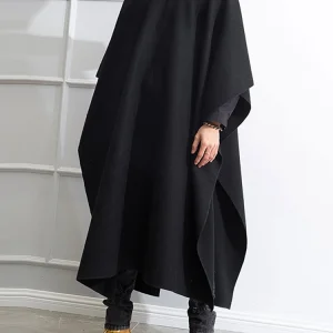 Men's Loose Black Coats INCERUN Fashion Irregular Hooded Cloak Autumn Winter Male Long Sleeve Trench Retro Outwear Jackets S-5XL