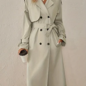 2024 Fashion Trench Jackets Long Pattern Female Solid Color Coat Classic Lapel Long Sleeve with Belt Spring Autumn Casual Street