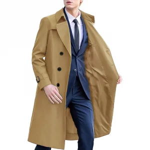 New Men's Autumn Casual Lapel Double-breasted Mid-length Overcoat Male Classic Solid Outdoor Trench Coat Classic Windbreaker