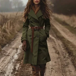 2025 Autumn New Elegant Long Trench Coat Women Pocket Double-Breasted Leisure Solid Windbreaker Lady Street Outwears