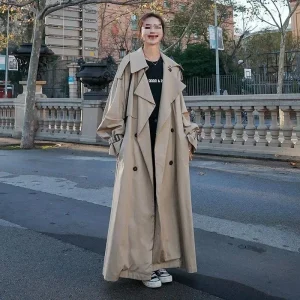 Super Long Trench Coat Women's Ankle Autumn New Korean Version Loose Medium and Long Knee High Coat