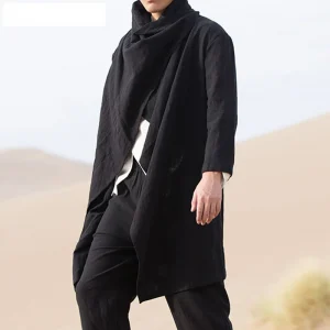 Men's Cotton and Linen Trench Cape Long Irregular Cape Autumn and Winter New Long Sleeved Coat Men